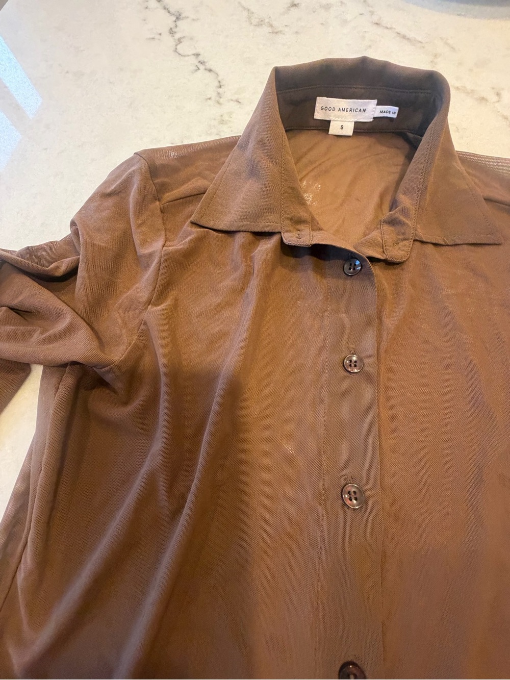 Good American mesh Brown Sheer Button-Up Shirt - Women's Top! New! S - Picture 7 of 7
